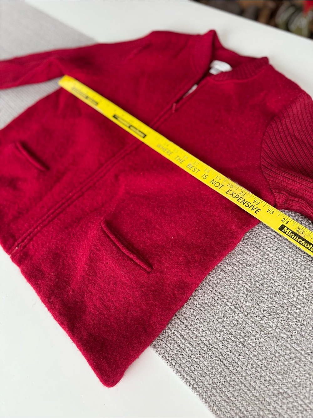 Vintage Christopher & Banks Red Boiled Wool Zip-Front Cardigan Sweater Jacket XL - Picture 7 of 9